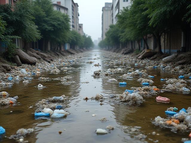 Canal contaminado con residuos antes de la intervención